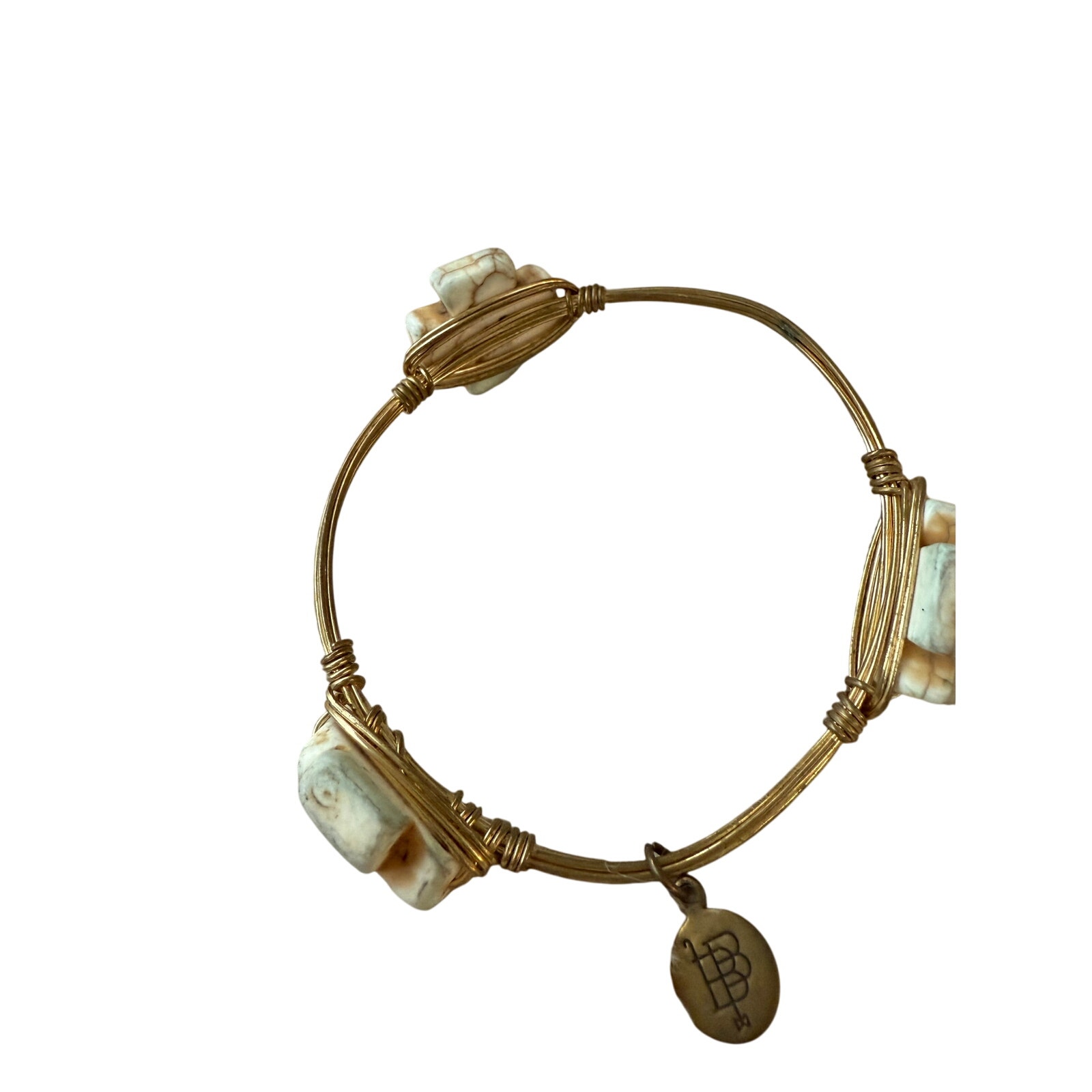 Bourbon And Boweties Wire-Wrapped Bangle Bracelet White And Gold